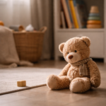 Brinquedo infantil esquecido em um ambiente interno, representando o mundo emocional da criança e sentimentos que ainda não conseguem ser expressos em palavras
